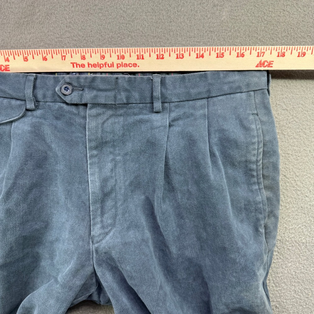 Faconnable Trousers Mens 36 Blue Chino Pleated Plaid Lining Classic Prep Blue - Picture 4 of 12